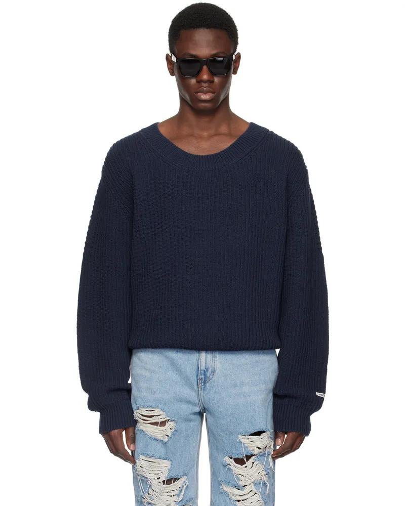 RECTO Navy Jacquard Patch Sweater Navy