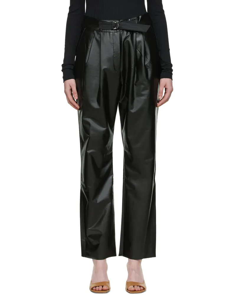 CAES Black Faux-Leather Trousers Black