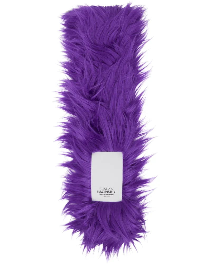 RUSLAN BAGINSKIY Purple Faux-Fur Logo-Patch Scarf Purple