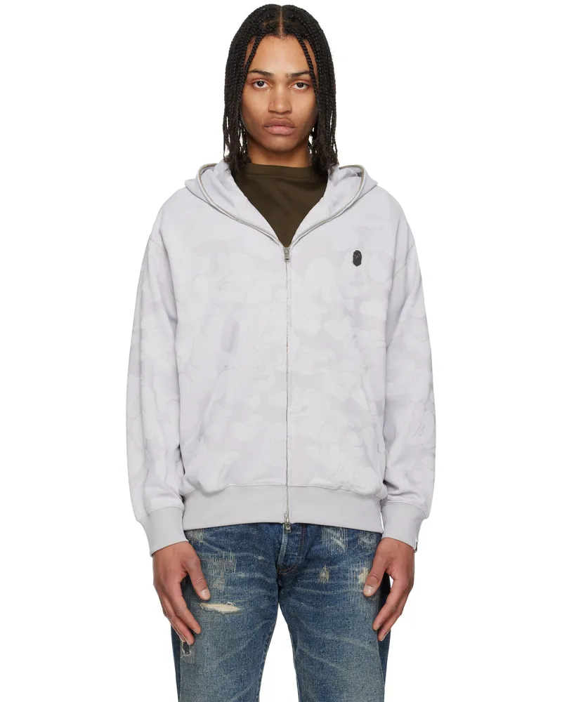 BAPE Gray Solid Camo Jacquard One Point Zip Hoodie Gra-gray