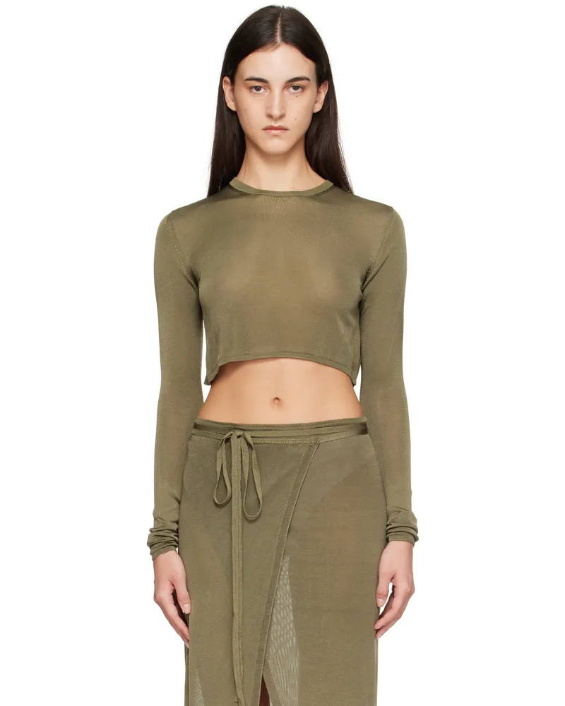 FRANKIE Shop Khaki Kazel Cropped Thin Knit T-shirt 404