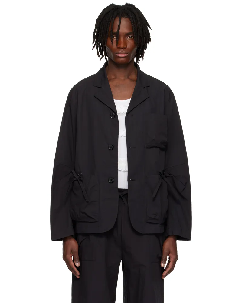 Simone Rocha Black Bow Detail Workwear Blazer Charcoal