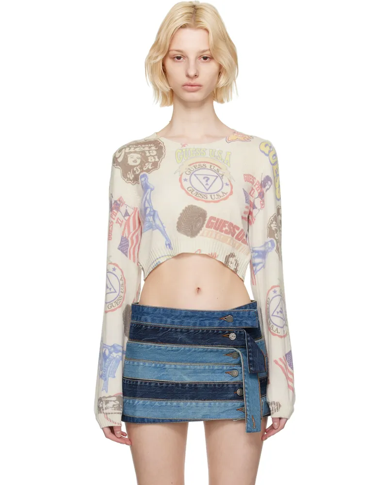 Guess Off-White Printed Sweater F0c9