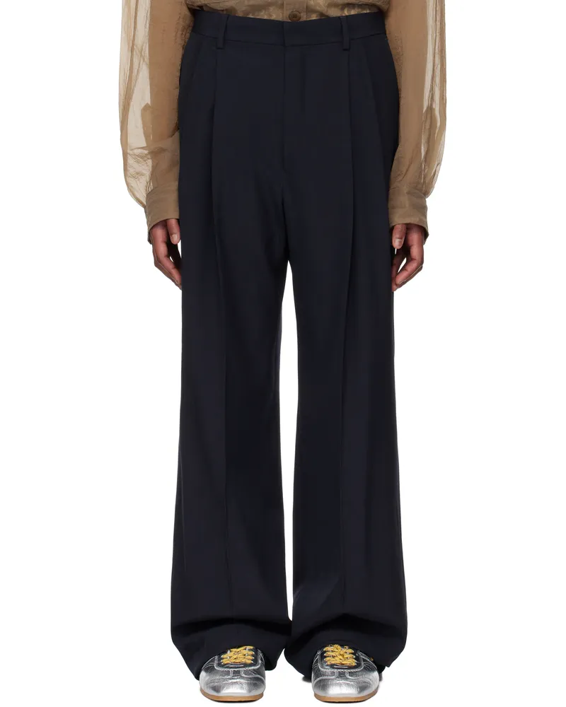Dries van Noten Navy Wool Straight Trousers 509
