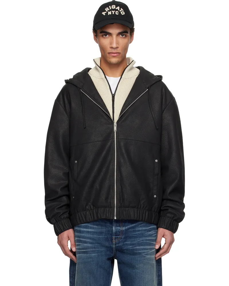 Axel Arigato Black Pebbled Hooded Faux-Leather Jacket Black