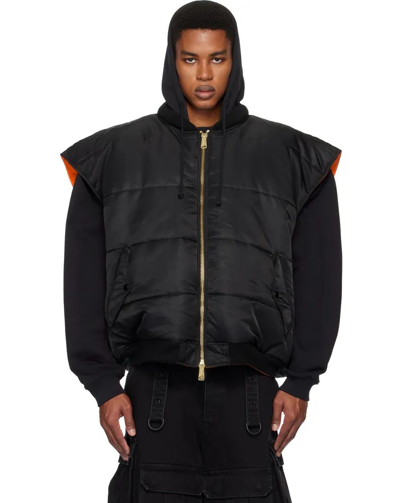 VETEMENTS Black & Orange Logo Reversible Bomber Vest Black