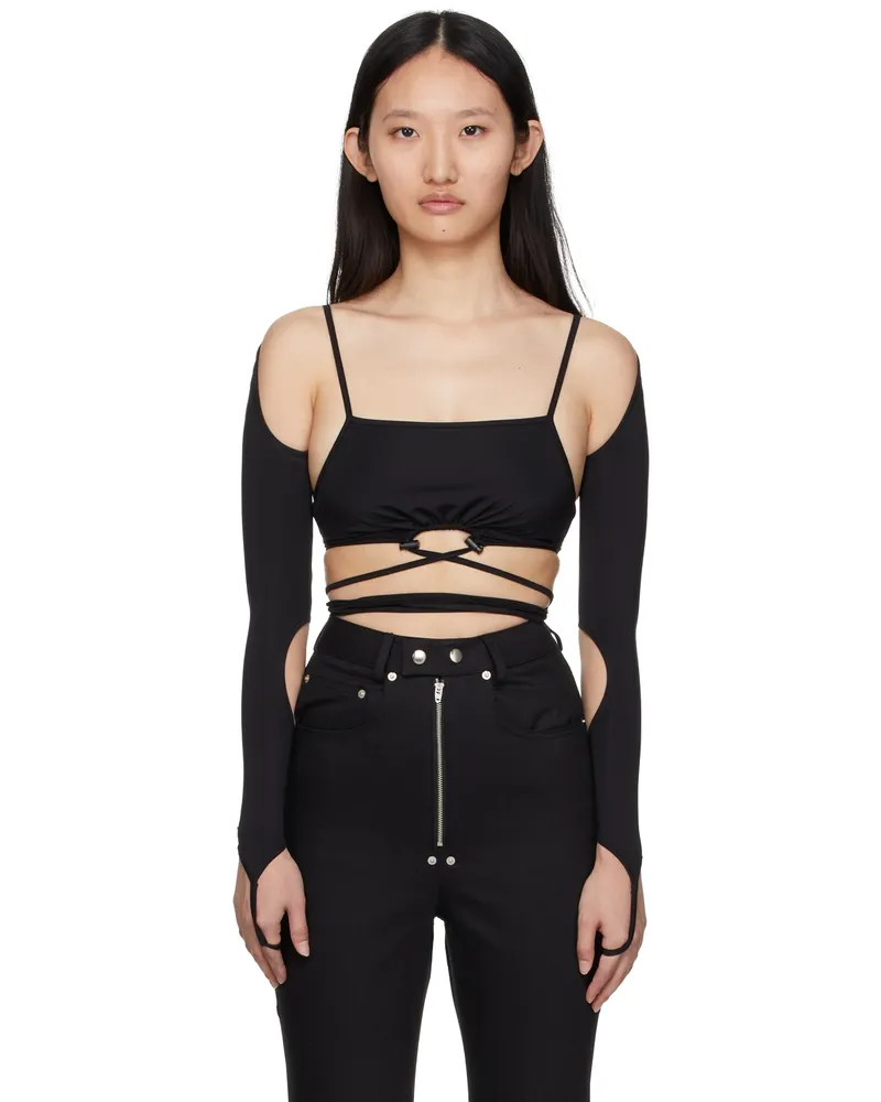 BONBOM Black Tie-Up Sleeve Tank Top Black