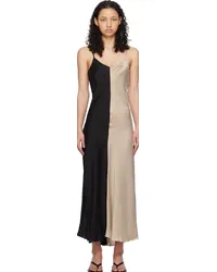 Silk Laundry Beige & Black Two-Tone Midi Dress Hazelnut