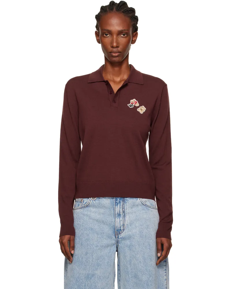 WE 11 DONE Burgundy Double Patched Knit Polo Wine
