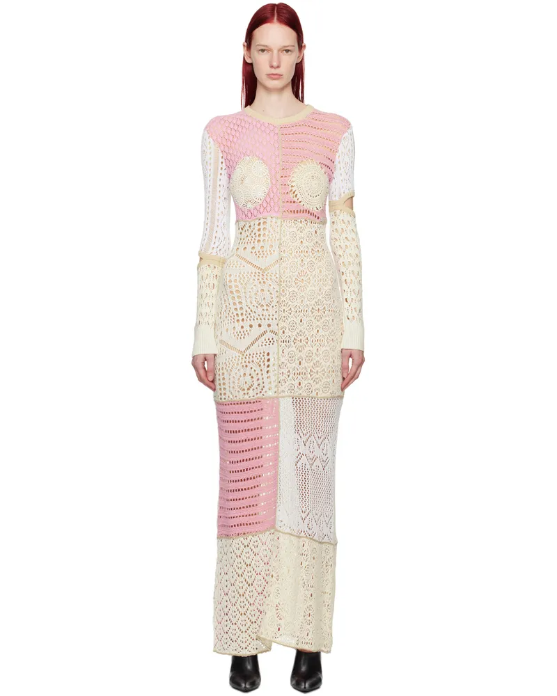 Marine Serre Beige & Pink Regenerated Maxi Dress Bg20