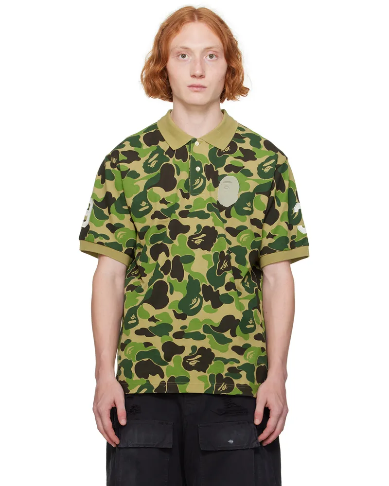 BAPE Green ABC Camo Large Ape Head Polo Green