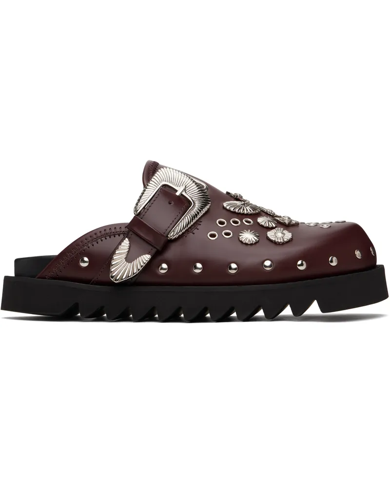 Toga SSENSE Exclusive Burgundy Eyelet Metal Sabot Slip-on Loafers Burgundy