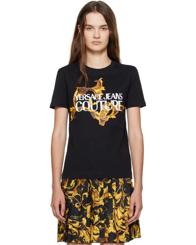 Versace Jeans Black Screen-Printed Cotton Jersey T-shirt Eg89