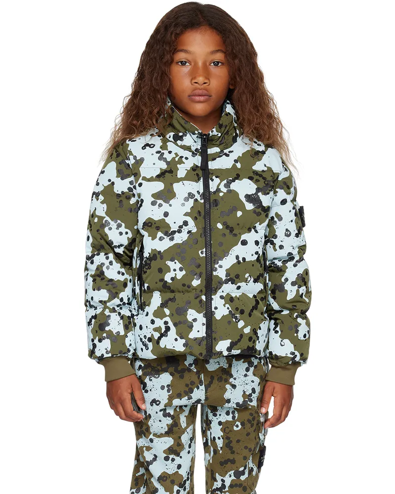 Stone Island Kids Blue & Green Printed Down Jacket V0054