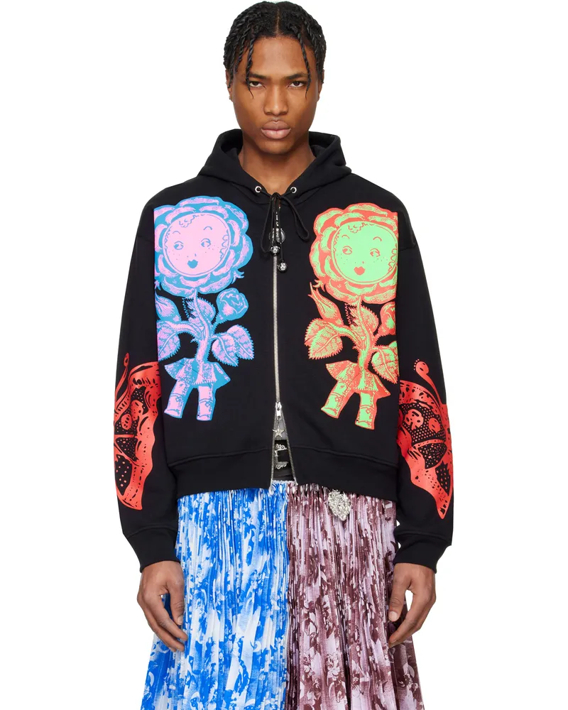 CHOPOVA LOWENA Black Double Rose Bud Zip Hoodie Black