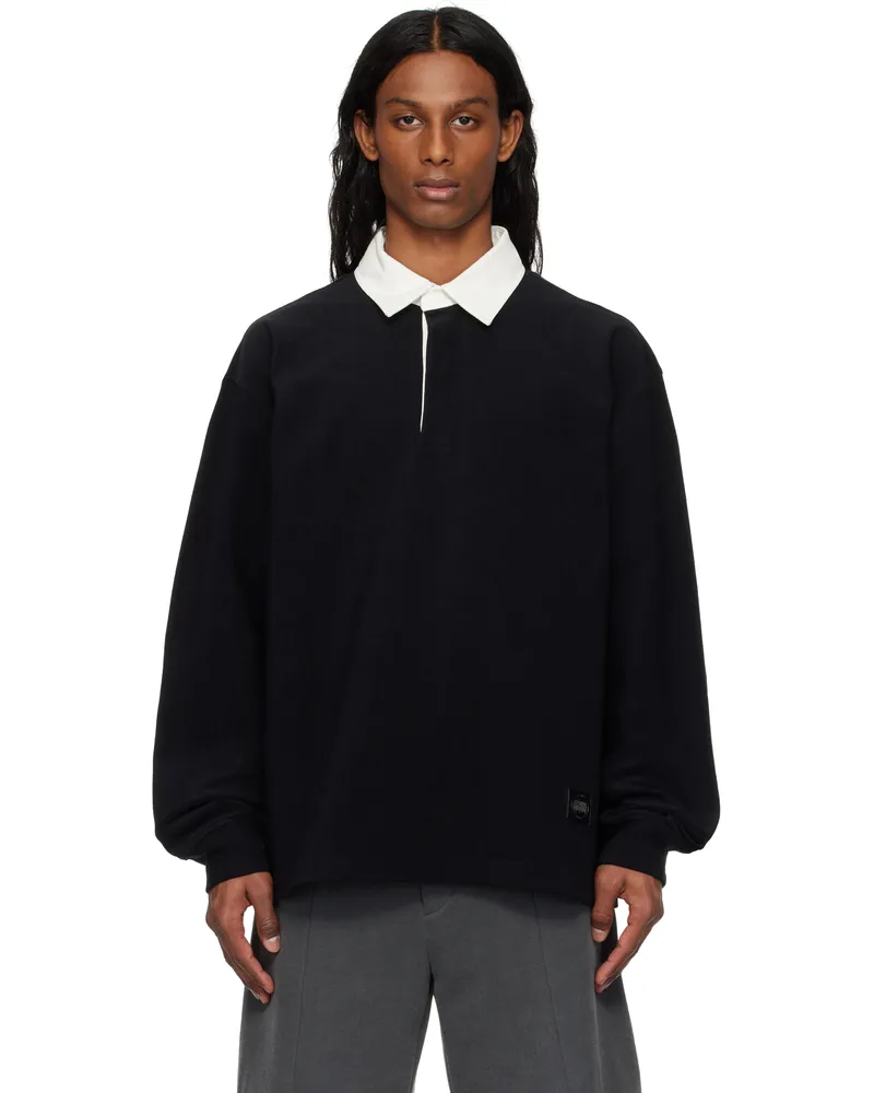 SOLID HOMME Black Solid Rugby Polo 615b