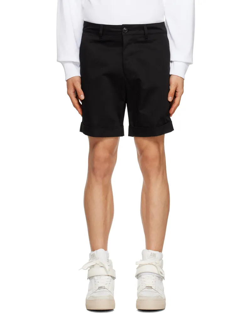 AMI Paris Black Rolled Shorts Black