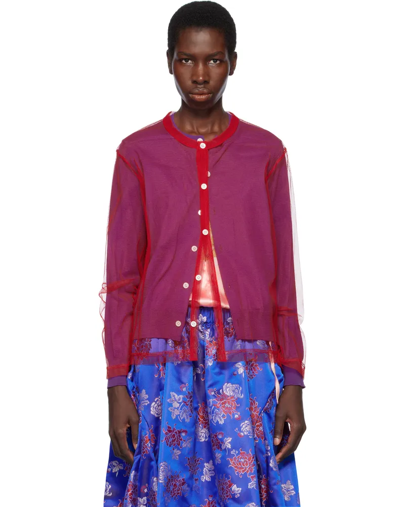 Comme des Garçons Purple & Red Worsted Wool x Nylon Tulle Cardigan Purple