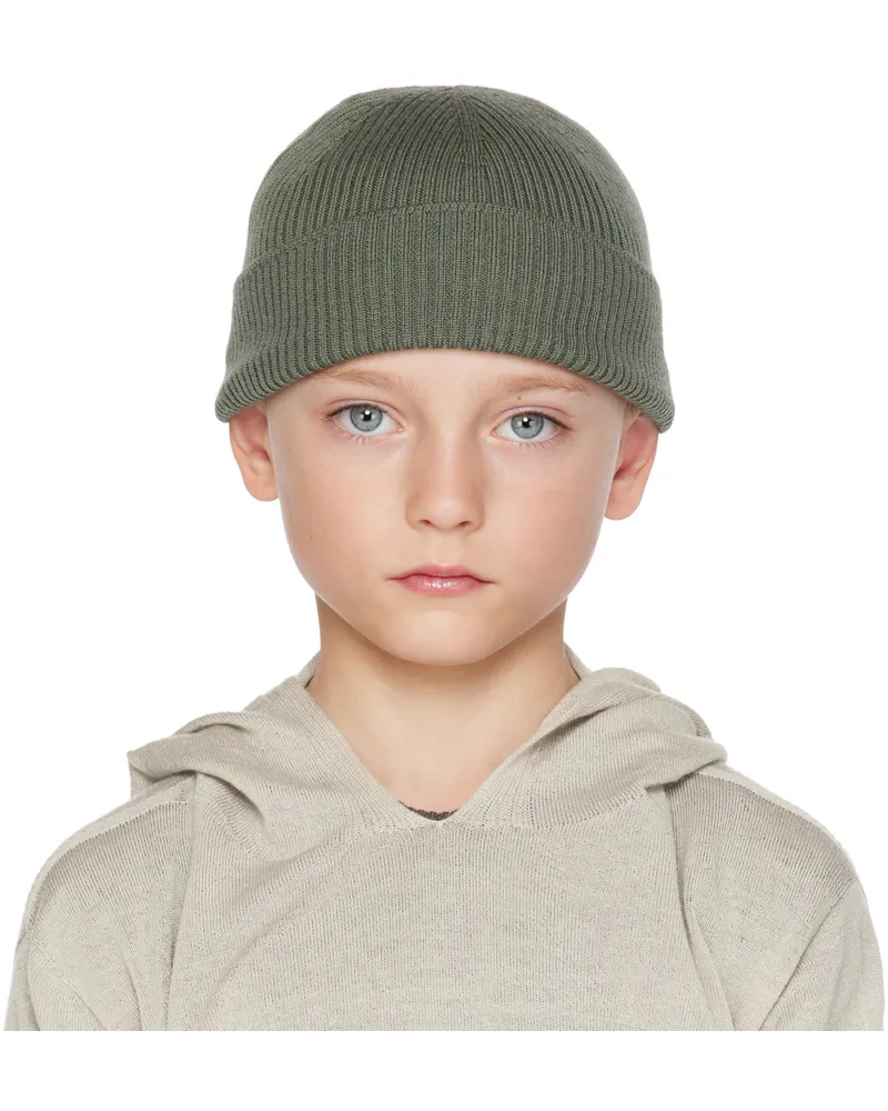 Rick Owens Kids Green Rib Knit Beanie Moss