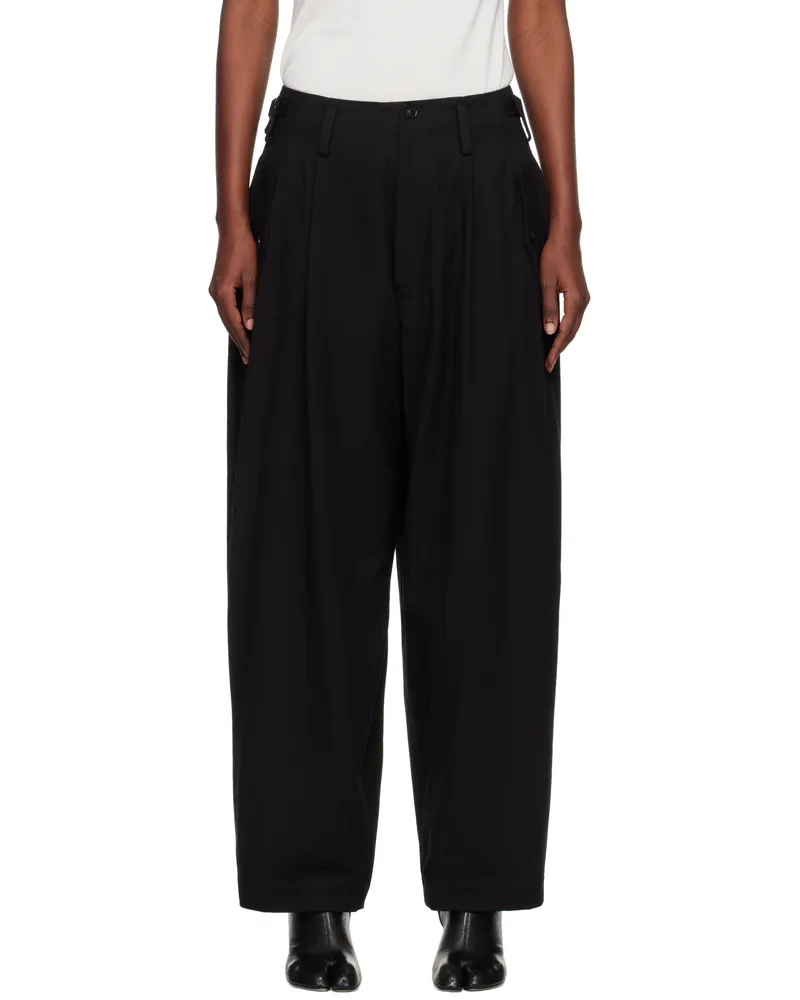 Yohji Yamamoto Black U-Double Tuck Wide Trousers 3