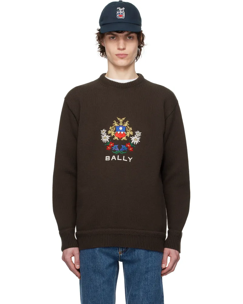 Bally Brown Alpine Flowers Crewneck Sweater Ebano