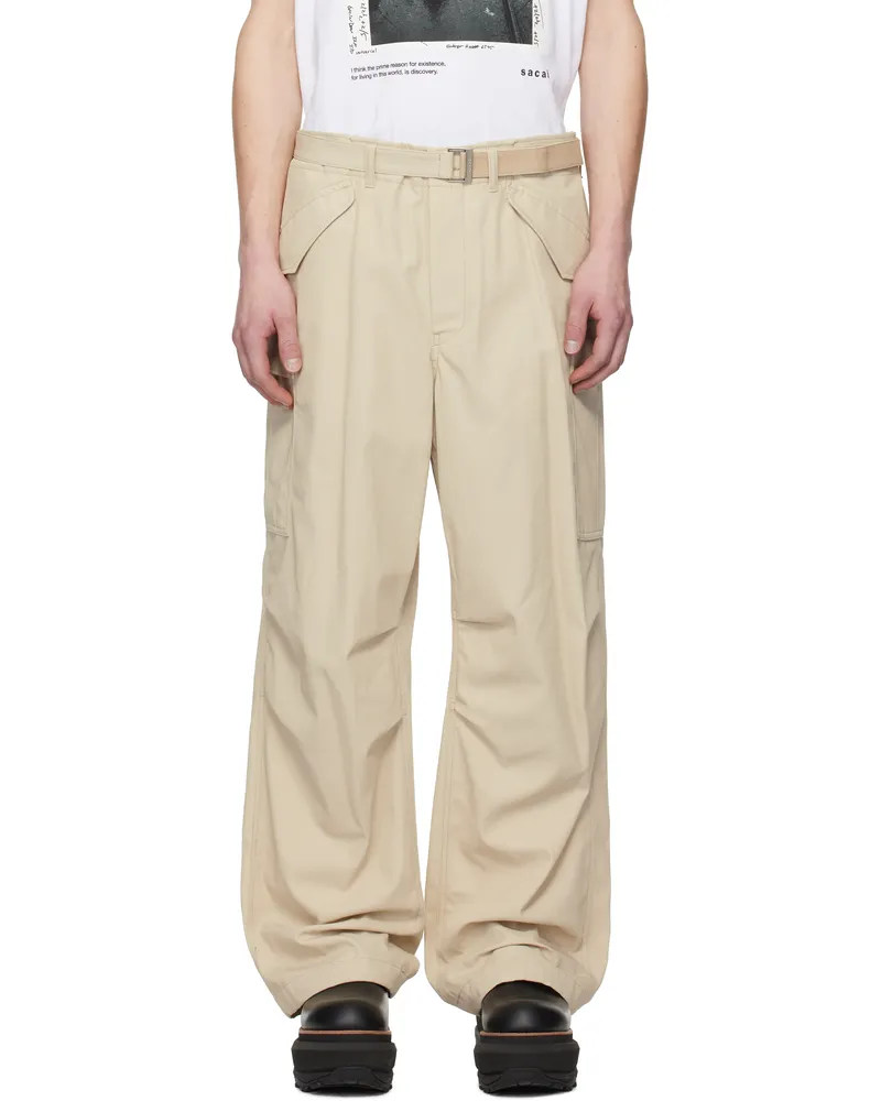 Sacai Beige Cotton Twill Cargo Pants 651