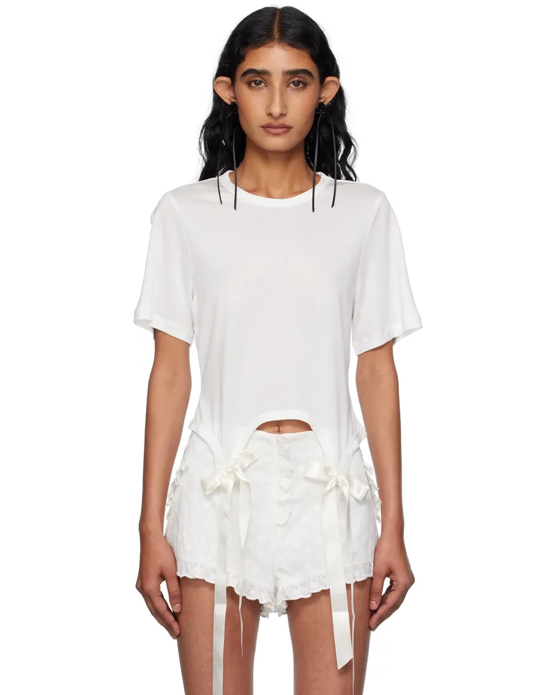 Simone Rocha Off-White Bow Tail Easy T-shirt Ivory
