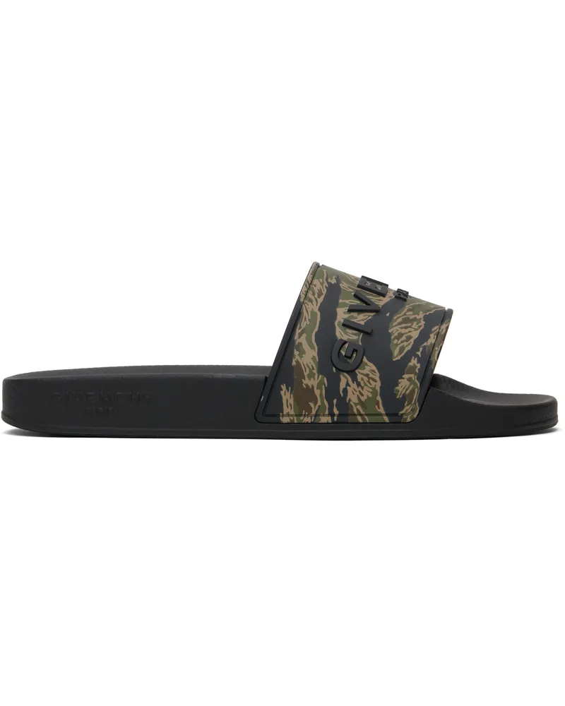 Givenchy Black & Khaki Slide Flat Pool Slides 016-black
