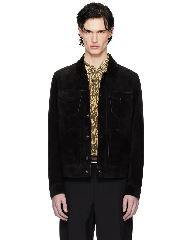 Tom Ford Black 'Cashmere' Suede Western Leather Jacket Black
