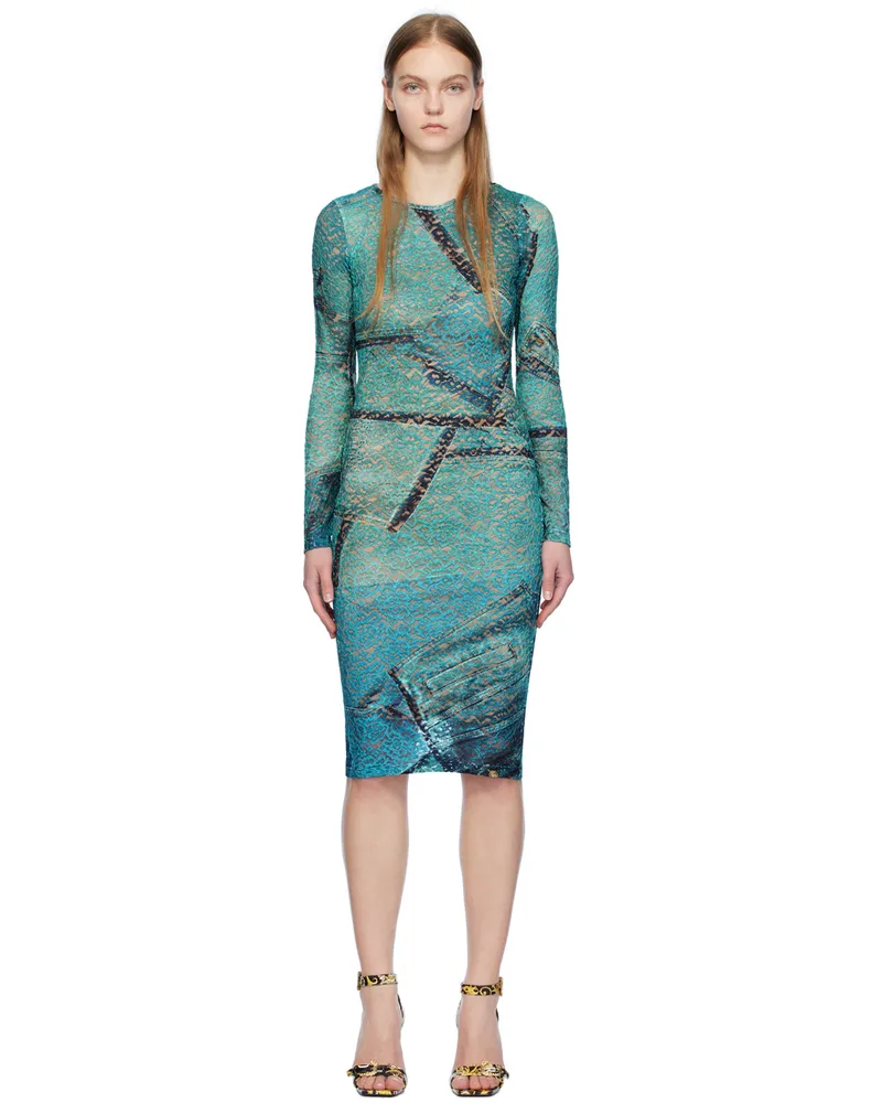 Versace Jeans Blue Patchwork Midi Dress E261