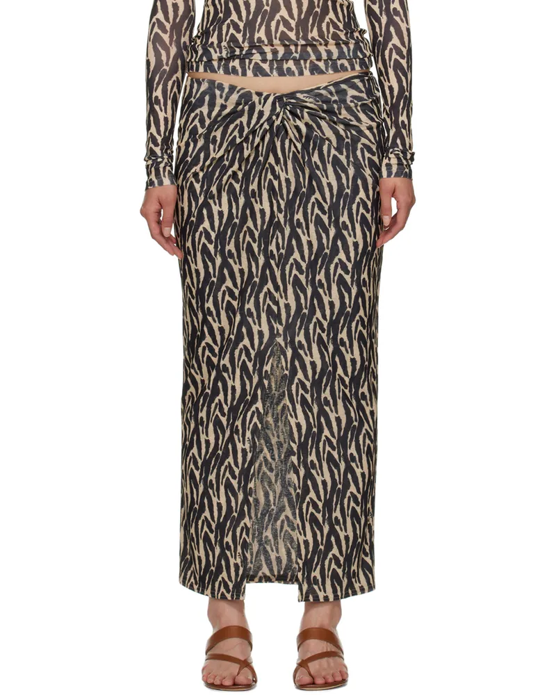 Nanushka Beige & Black Marya Midi Skirt Brushstroke