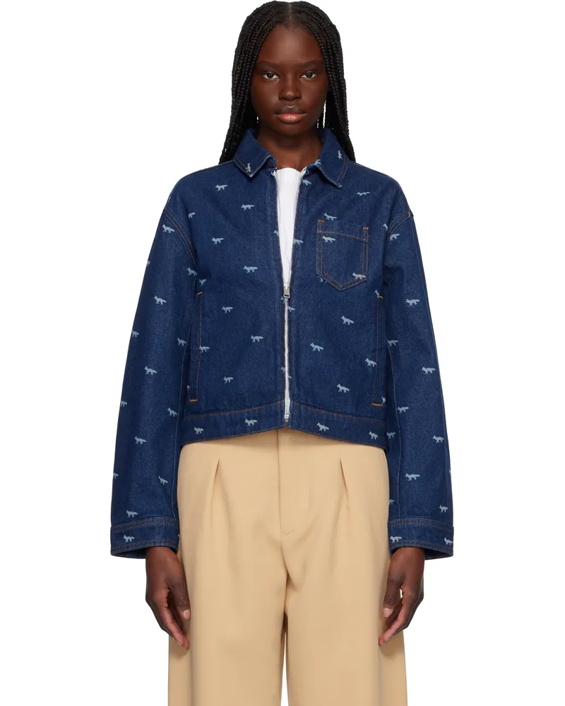 Kitsuné Navy Zipped Cropped Denim Jacket 0202
