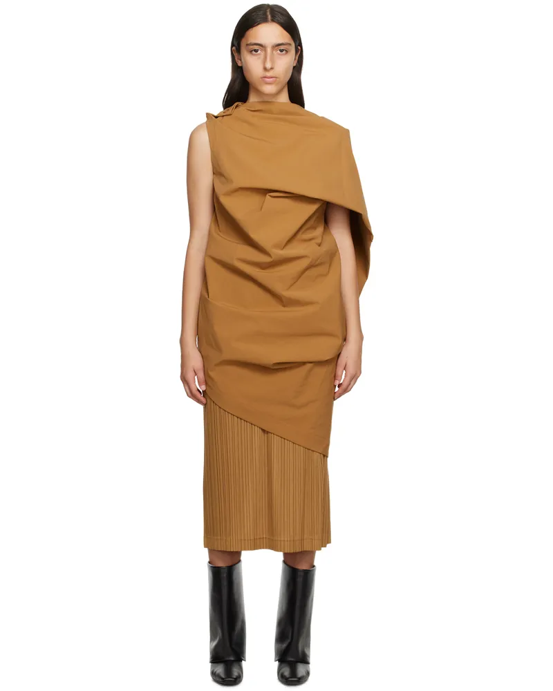 Issey Miyake Brown Canopy Minidress 44-brown
