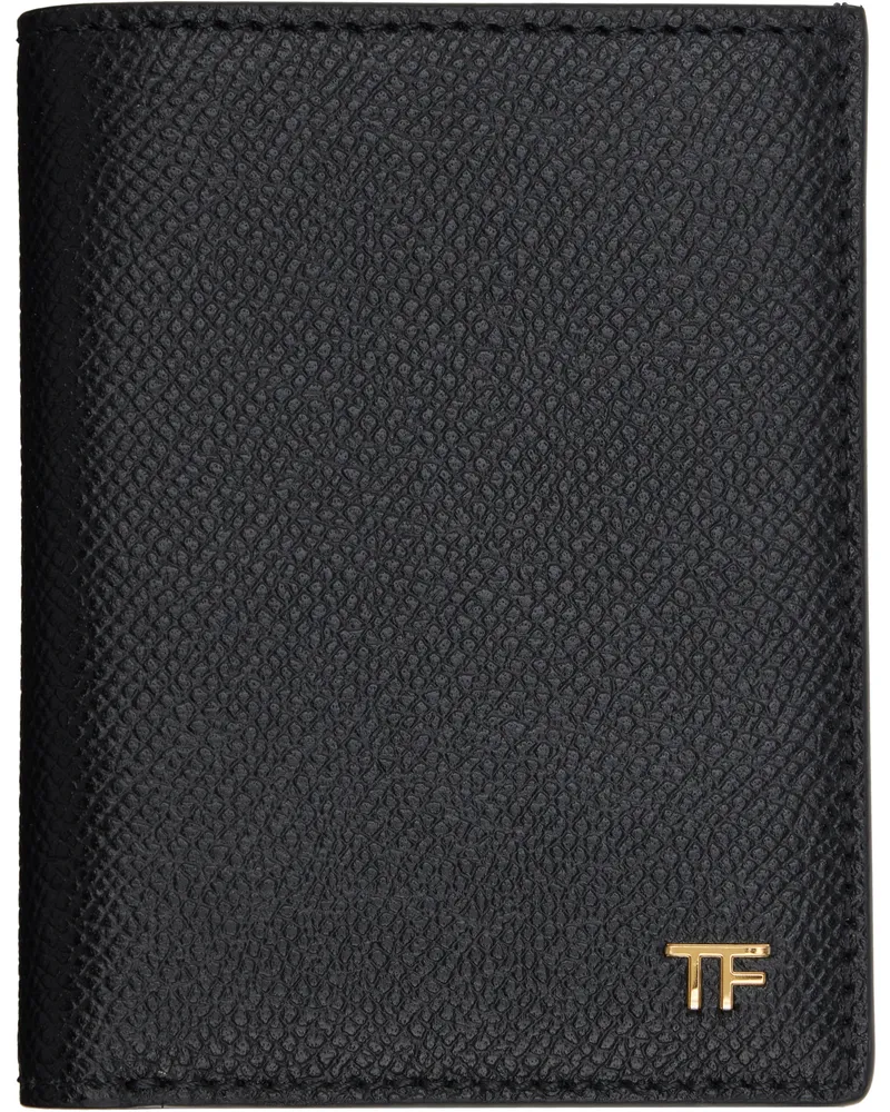 Tom Ford Black Small Grain Leather Folding Card Holder 1n001black