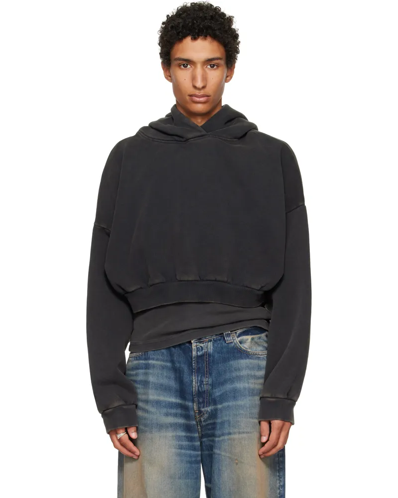 Entire Studios Black Cropped Heavy Hoodie Washedblack
