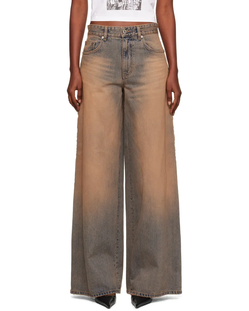WE 11 DONE Blue & Beige Side-Striped Jeans Beige