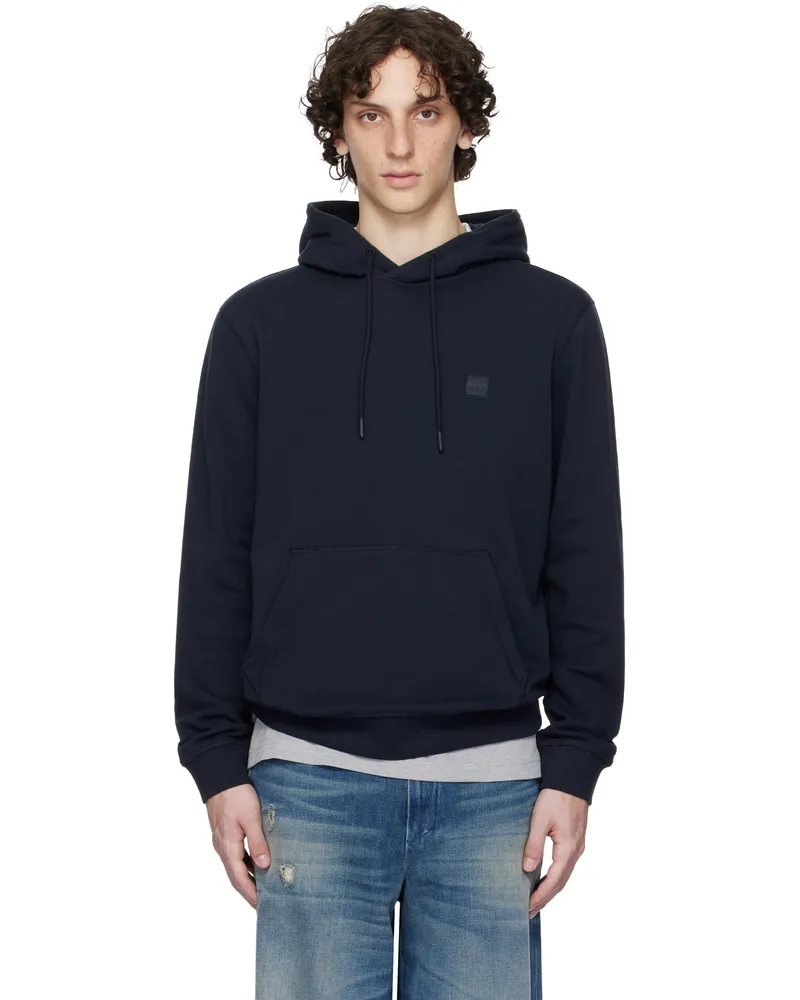 HUGO BOSS Navy Regular-Fit Logo Patch Hoodie 404-dark