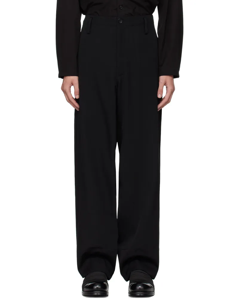 Yohji Yamamoto Black Gabardine Hem Rolled Trousers 2