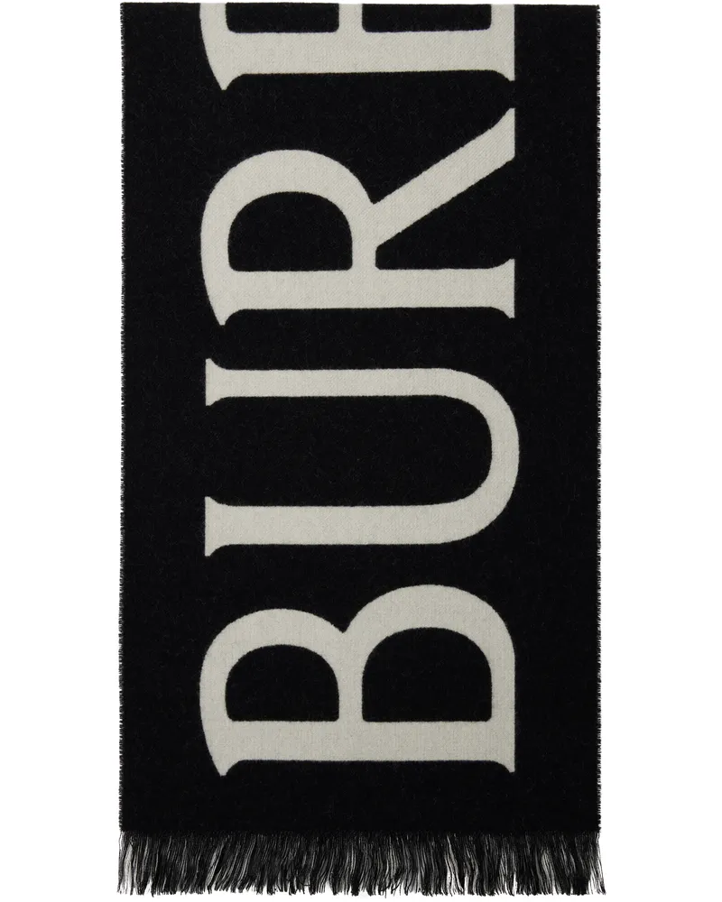Burberry Black & Off-White 'Burberry' Text Scarf Black