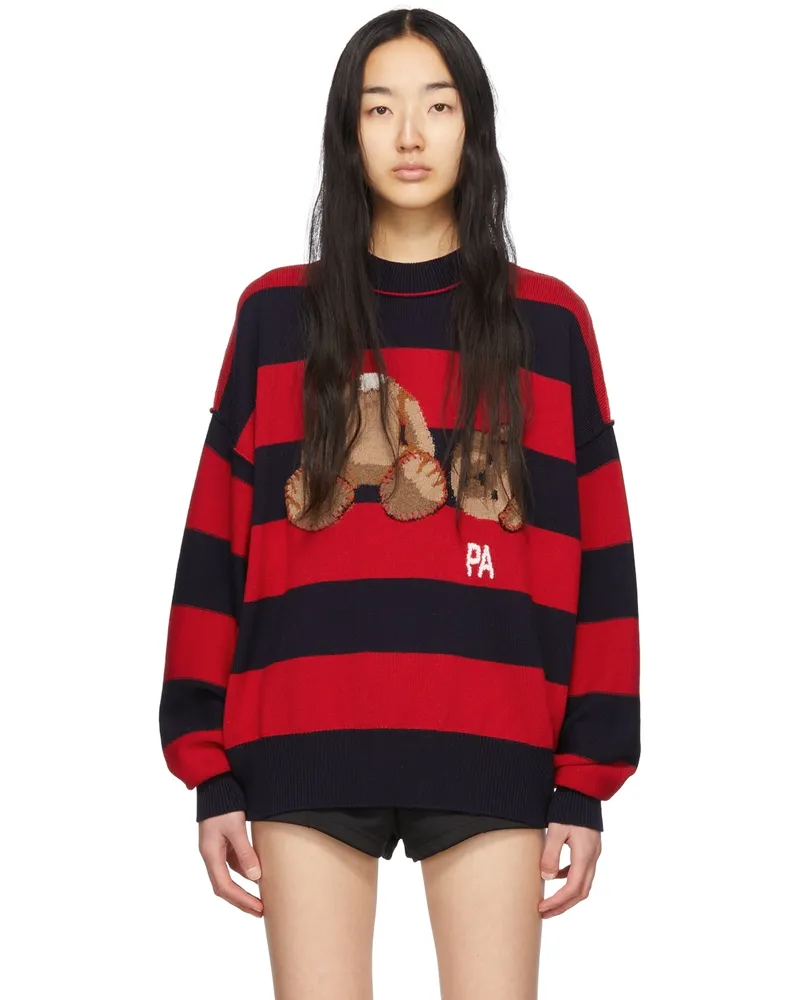 Palm Angels Navy & Red Wool Sweater Navy