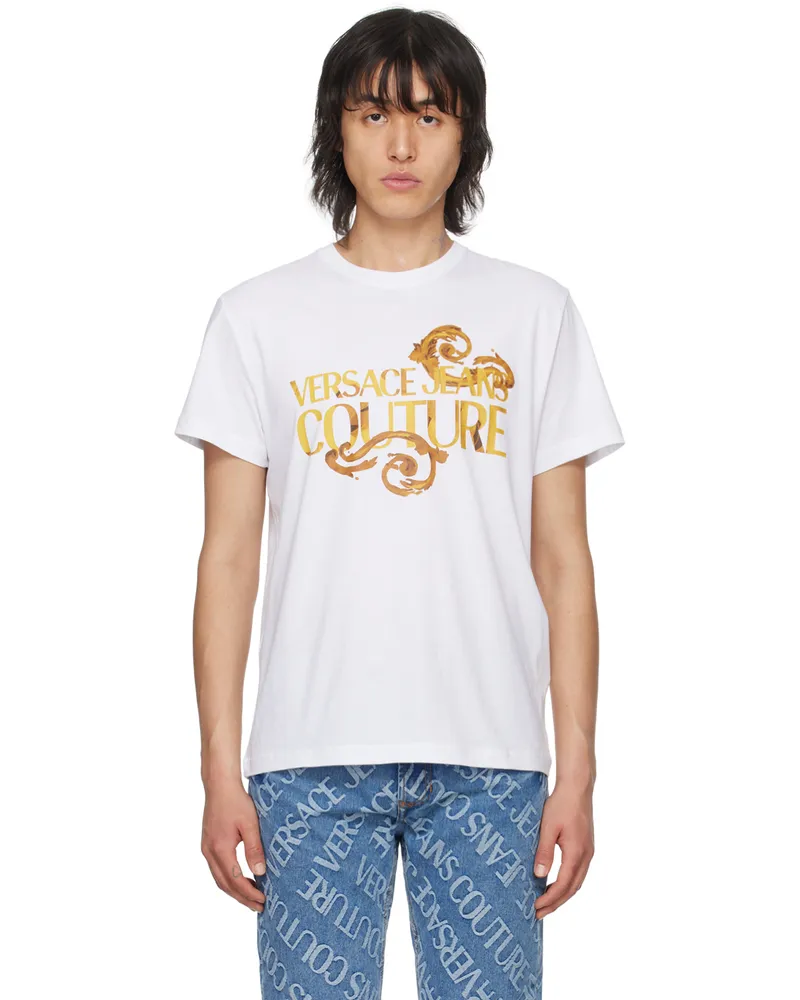 Versace Jeans White Watercolor Couture T-Shirt Eg03