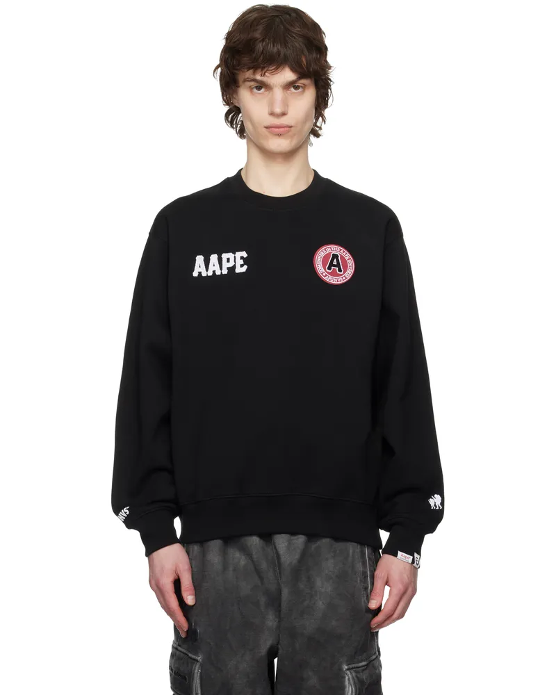 AAPE by A Bathing Ape Black Logo Patch Crewneck Sweatshirt Bkx