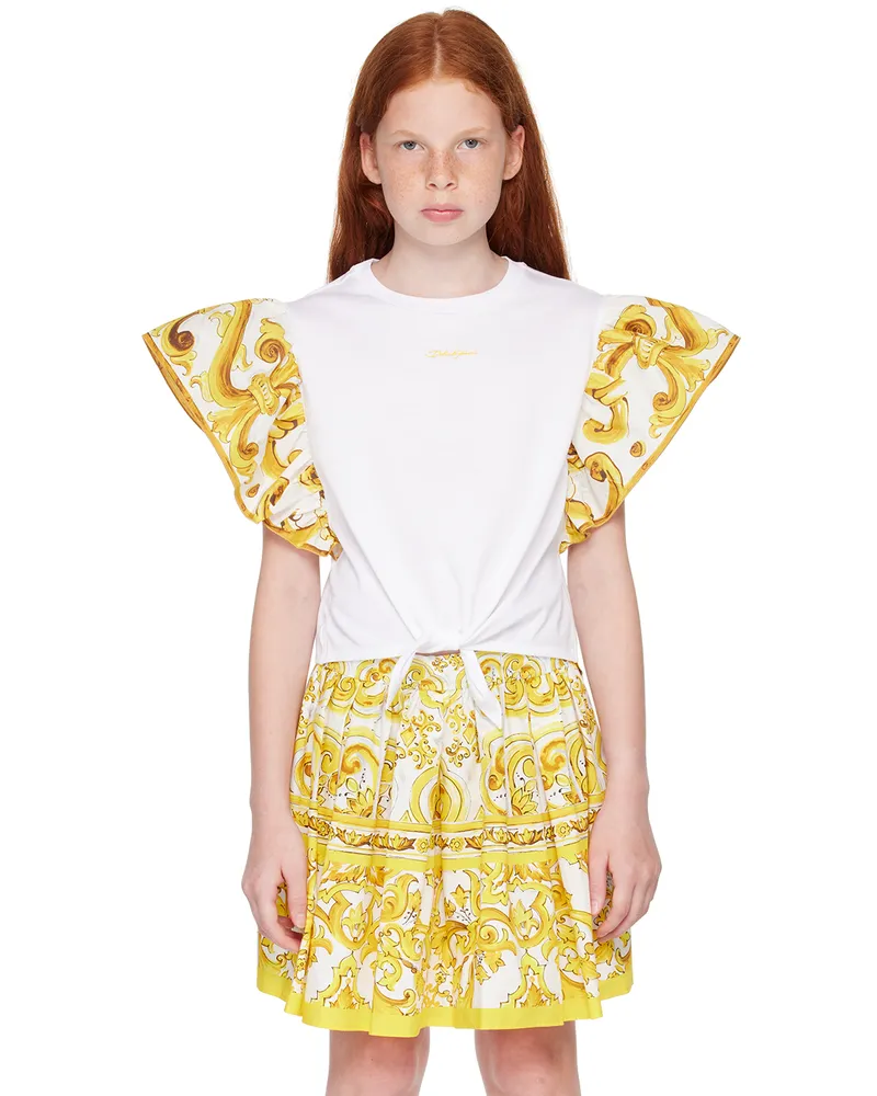 Dolce & Gabbana Kids White & Yellow Ruffle Sleeve T-Shirt S9000