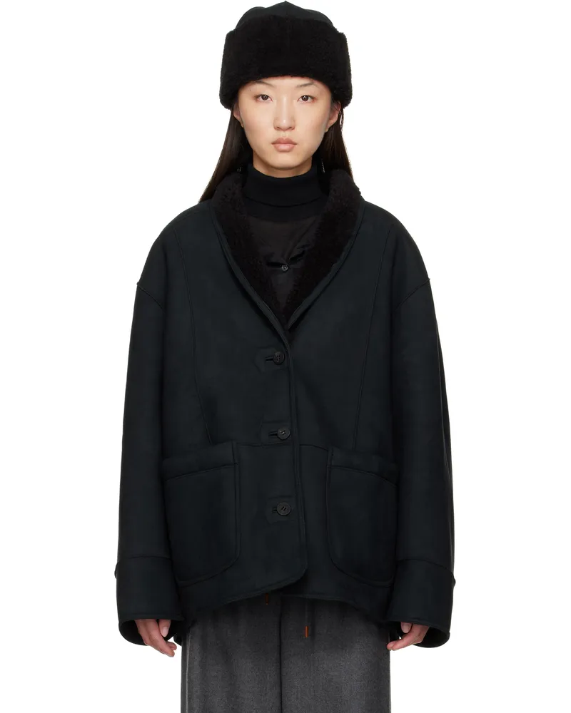 LE 17 SEPTEMBRE Black Shawl Collar Reversible Faux-Shearling Jacket Black