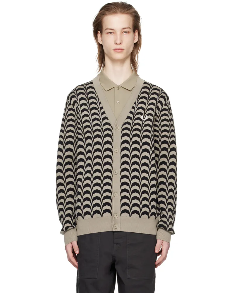 Fred Perry Taupe & Black Jacquard Cardigan U54