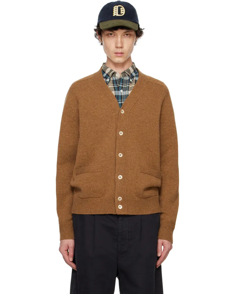 Drake's Brown Lambswool 6 Button Cardigan