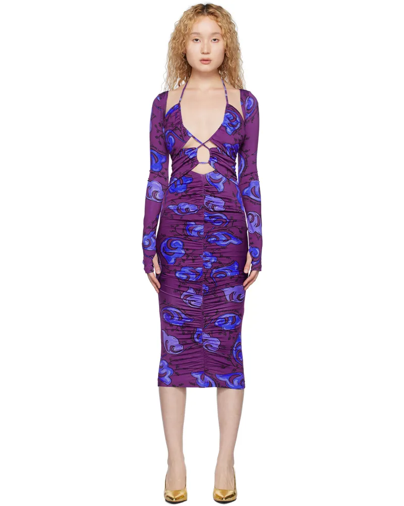 Versace Jeans Purple Ruched Midi Dress E307