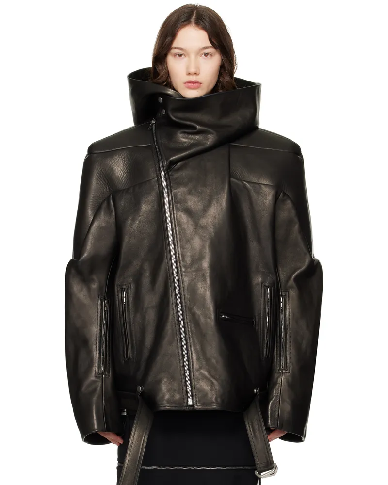 Rick Owens Black Hollywood Jumbo Stooges Cropped Leather Jacket 09