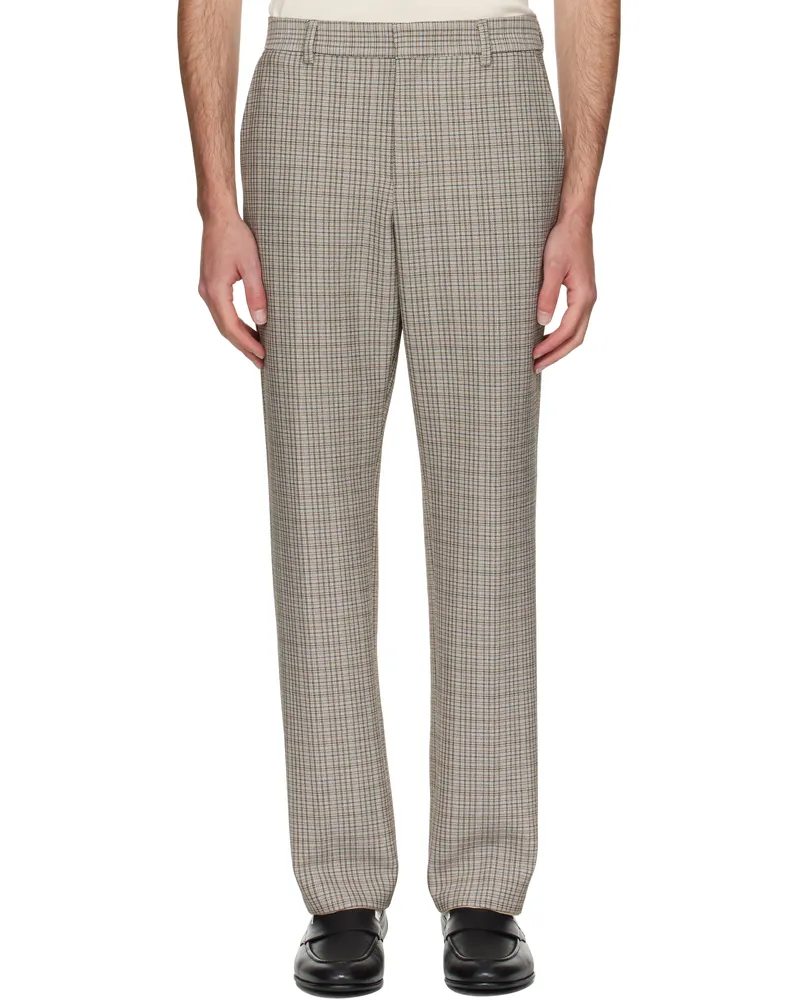 HUGO BOSS Beige Relaxed-Fit Checked Stretch Fabric Trousers 260-medium