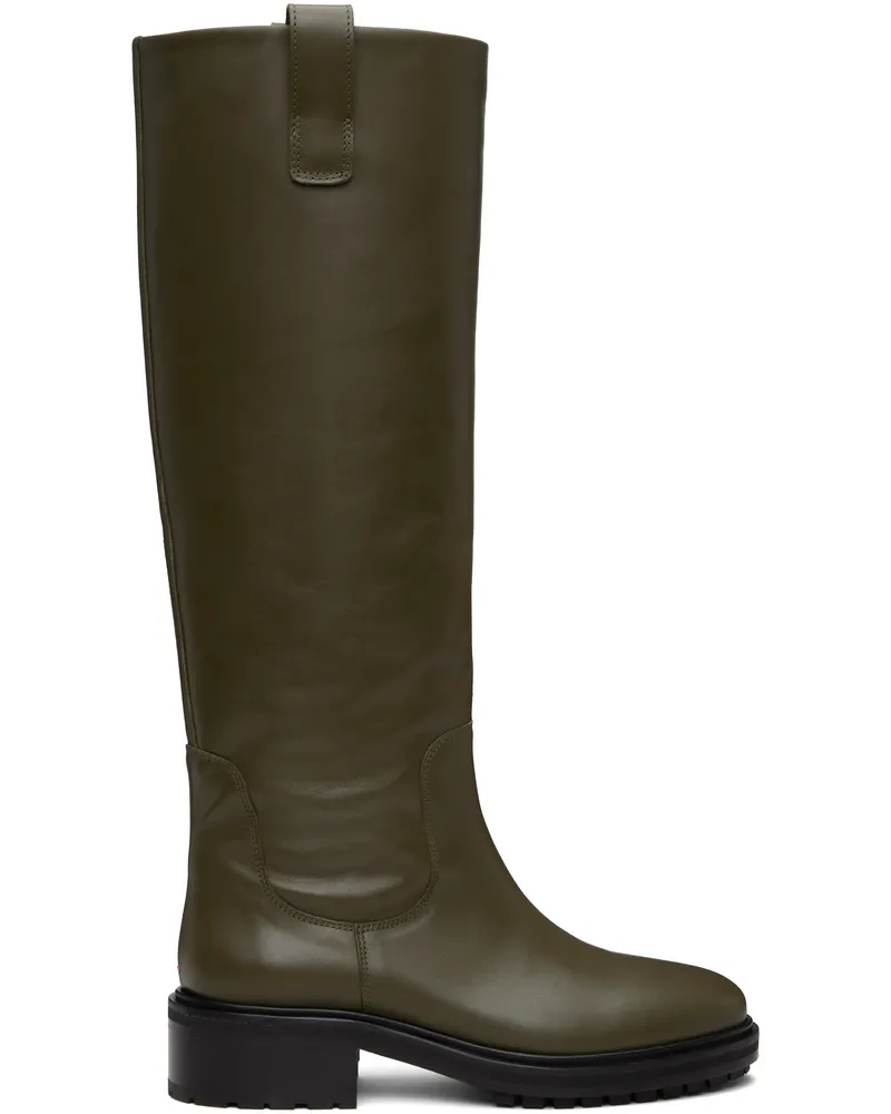 aeyde Khaki Henry Leather Knee-High Boots Olive
